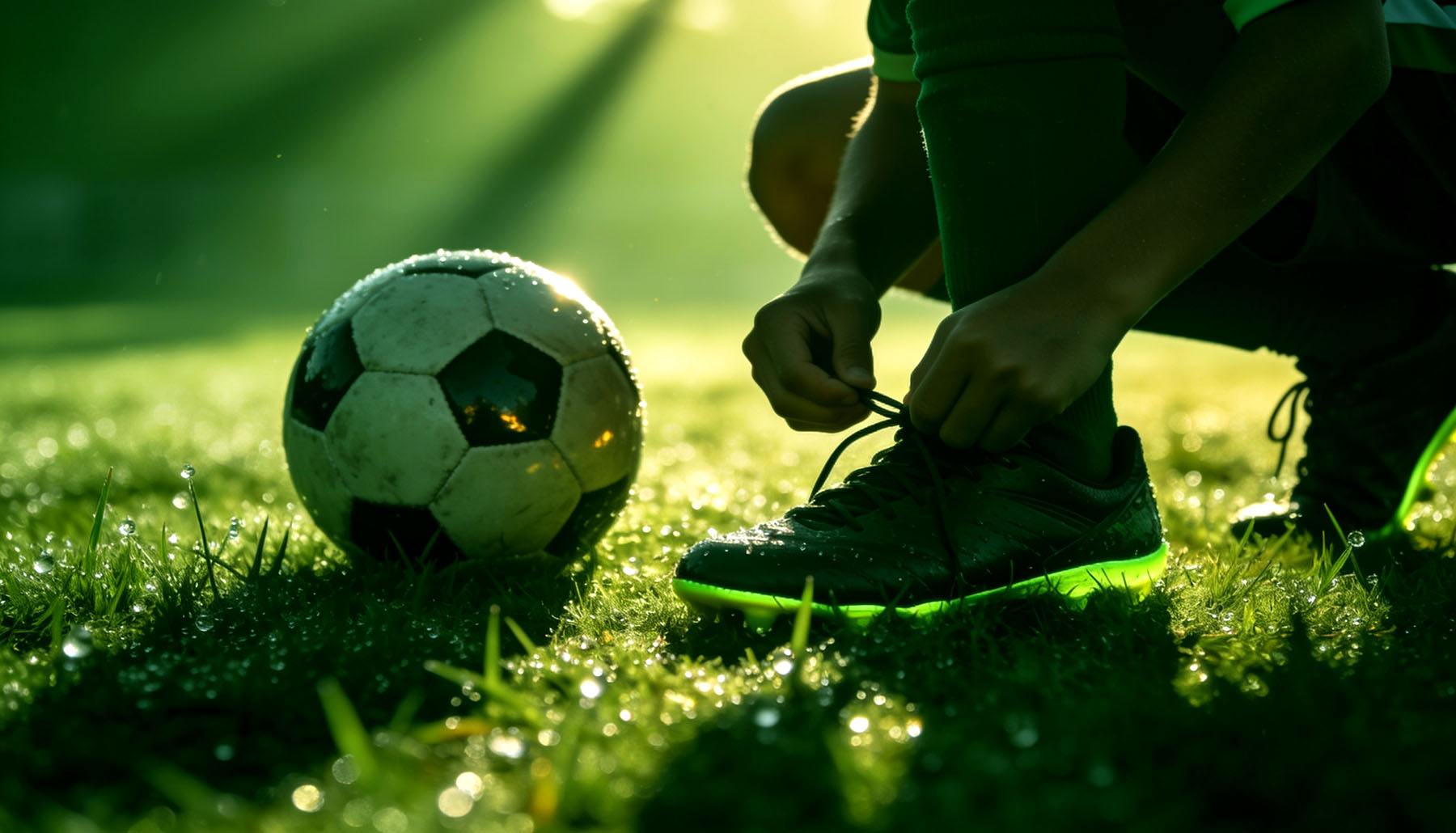 Close-up of a player lacing up their boots before a session