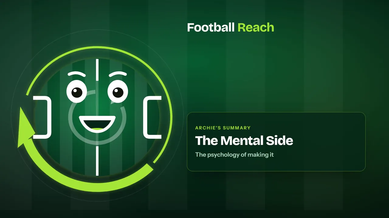 Archie, the Football Reach guide, with the title card of his summary of The Mental Side of Making It: The Psychology of Elite Young Players